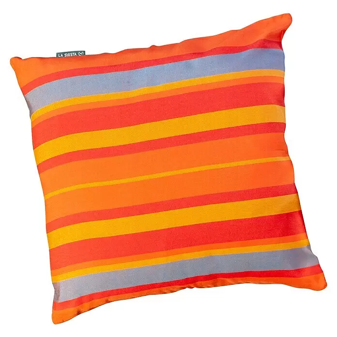La Siesta Kissenhülle Amante - Toucan, L x B: 50 x 50 cm - Buntes gestreiftes Kissen mit orangefarbenen, roten, gelben und blauen Streifen.