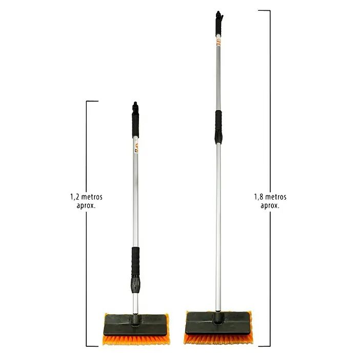 Cepillo para automóviles - Telescópico - Imagen de dos cepillos de lavado telescópicos de diferentes longitudes. Los cepillos tienen cerdas naranjas.