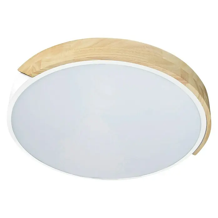 Forlight Plafón LED redondo Melo - 20 W, Ø x Al: 40 x 5 cm, Blanco/Madera, Blanco, Blanco neutro - Plafón LED con marco de madera y difusor blanco, proporciona una iluminación suave y uniforme. Ideal para interiores modernos.