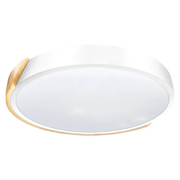 Forlight Plafón LED redondo Melo - 20 W, Ø x Al: 40 x 5 cm, Blanco/Madera, Blanco, Blanco neutro - Lámpara de techo blanca con elementos de madera, ideal para la vida moderna. Diseño elegante y luz agradable.