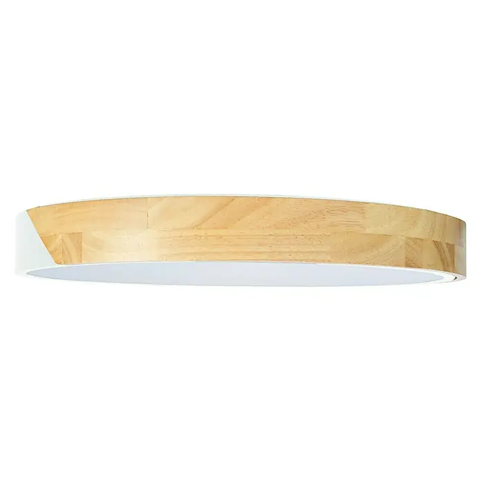 Forlight Plafón LED redondo Melo - 20 W, Ø x Al: 40 x 5 cm, Blanco/Madera, Blanco, Blanco neutro - Primer plano de una lámpara de techo redonda con marco de madera y difusor blanco.