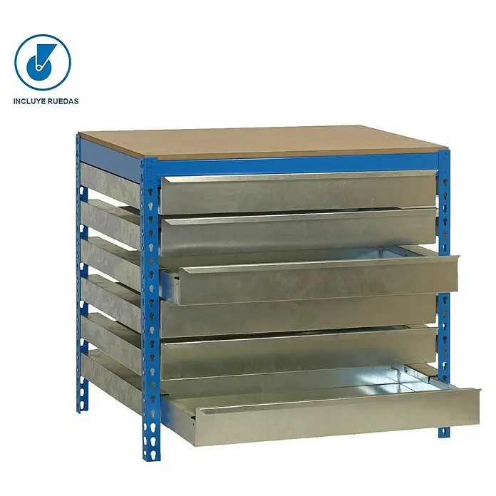 Simonrack Simonwork Banco de trabajo BT5 Box Mobile - L x An: 76 x 151 cm, Altura de trabajo: 91,7 cm, Carga soportada: 280 kg, Azul - Armario de taller con múltiples cajones para el taller o garaje. Versátil y robusto para herramientas.