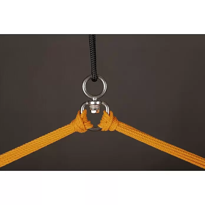 La Siesta Hängesessel Habana - Volcano - Schwarzes Seil an silbernem Wirbel, der zwei orangefarbene Seile verbindet.