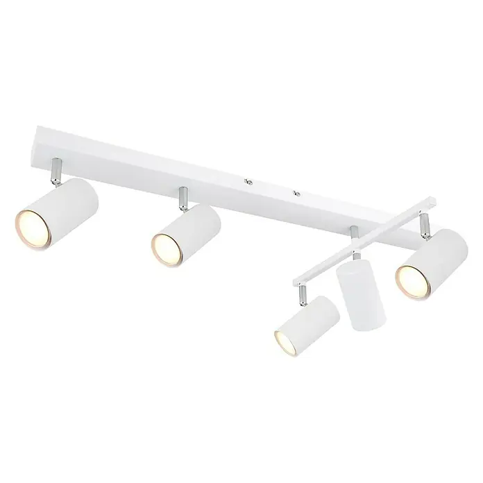 Globo Deckenstrahler Robby - 35 W, L x B x H: 70 x 35 x 17 cm, Weiß, GU10, 5 Stk. - Moderne weiße Deckenleuchte mit fünf LED-Strahlern für eine stilvolle Beleuchtung im Raum.