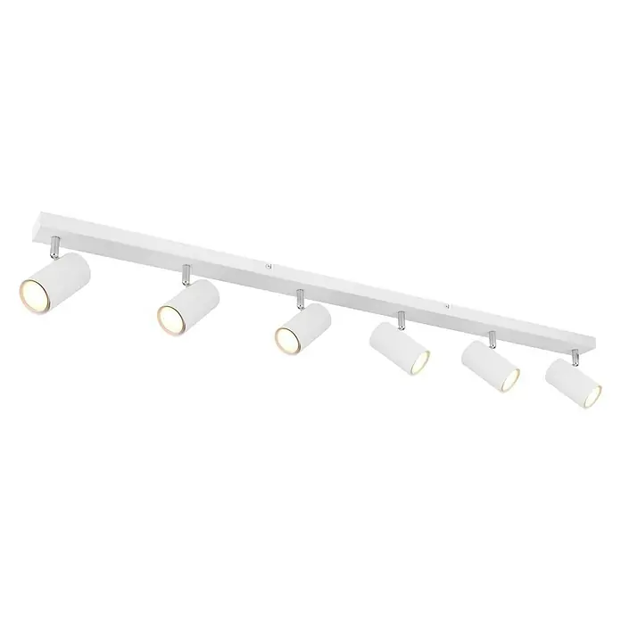 Globo Deckenstrahler Robby - 35 W, L x B x H: 115 x 60 x 12 cm, Weiß, GU10, 6 Stk. - Weißer Deckenstrahler mit sechs zylindrischen Leuchten. Elegante Beleuchtung für moderne Innenräume.
