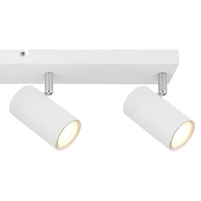 Globo Robby Regleta Robby - 35 W, L x An x Al: 56 x 6 x 12 cm, GU10 - Primer plano de un moderno foco de techo doble blanco con detalles cromados.