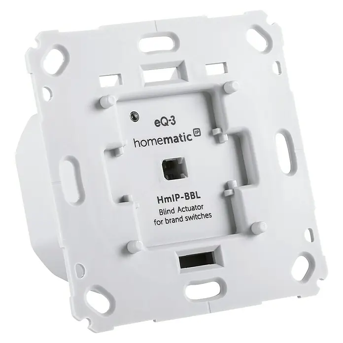 Homematic IP Jalousieschalter HmIP-BBL-2 - 230 V, Unterputz, 37 x 71 x 71 mm - Nahaufnahme eines Homematic IP HMIp-BBL Markenschalter-Aktors, der eine intelligente Steuerung von Jalousien ermöglicht.
