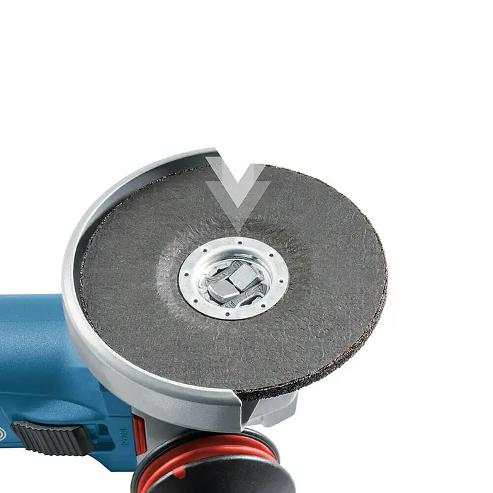 Bosch Professional X-Lock Amoladora angular eléctrica GWX 750-125 - 750 W, Diámetro disco: 125 mm, Número de revoluciones de marcha en vacío: 11.000 r.p.m. - Ilustración de una amoladora angular, con un mecanismo de clic para facilitar el cambio de discos.