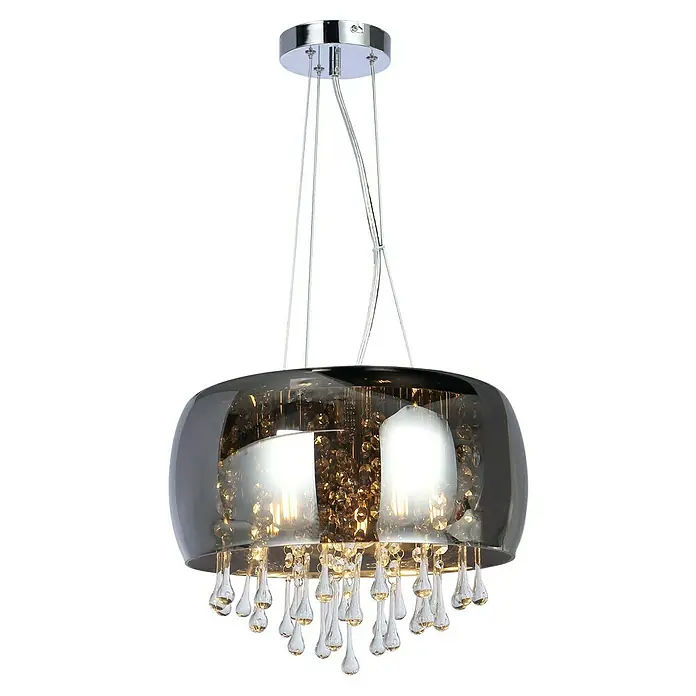 Globo Pendelleuchte rund Kalla - Durchmesser: 35 cm, Höhe: 120 m, E14 - Elegante graue Glaspendelleuchte mit dekorativen Kristallen, die ein stimmungsvolles Licht erzeugt. Perfekt für moderne Wohnräume.