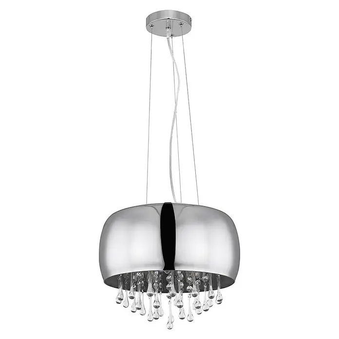 Globo Pendelleuchte rund Kalla - Durchmesser: 35 cm, Höhe: 120 m, E14 - Elegante, verchromte Pendelleuchte mit dekorativen Kristalltropfen, die jedem Raum einen Hauch von Luxus verleiht. Ideal für stilvolle Innenräume.