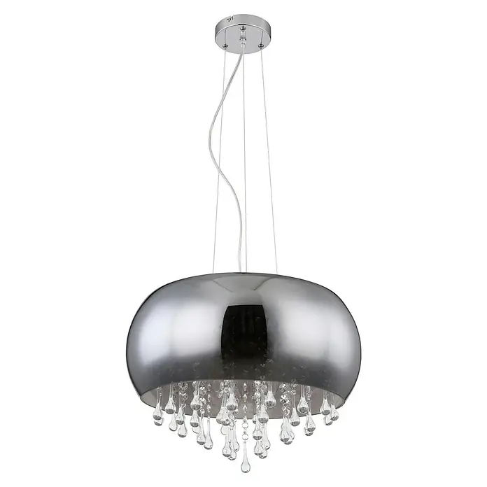 Globo Pendelleuchte rund Kalla - Durchmesser: 44 cm, Höhe: 120 cm, E14 - Eine elegante Chrom-Hängeleuchte mit Kristallanhängern, die ein warmes und luxuriöses Ambiente schafft. Perfekt für stilvolle Wohnräume.