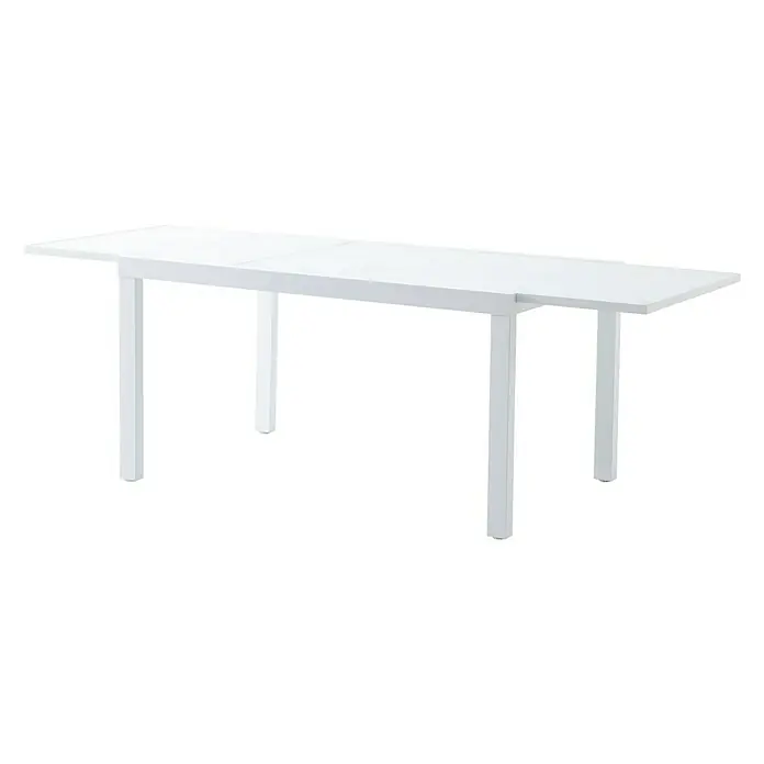 Sunfun Conjunto de muebles Petra + Nancy - 5 pzs., Aluminio/Textiline, Blanco - Elegante mesa de comedor extensible en blanco. Esta mesa ofrece mucho espacio y es perfecta para grupos grandes.