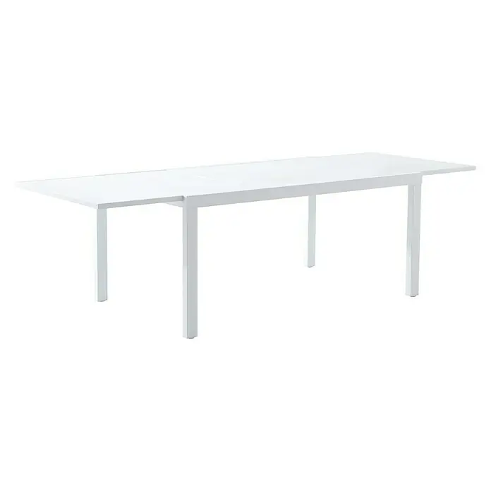 Sunfun Mesa de jardín Petra - L x An x Al: 165 x 100 x 75 cm, Blanco - Tablero de mesa blanco con cuatro patas sobre fondo negro. El mueble perfecto para tu comedor u oficina.