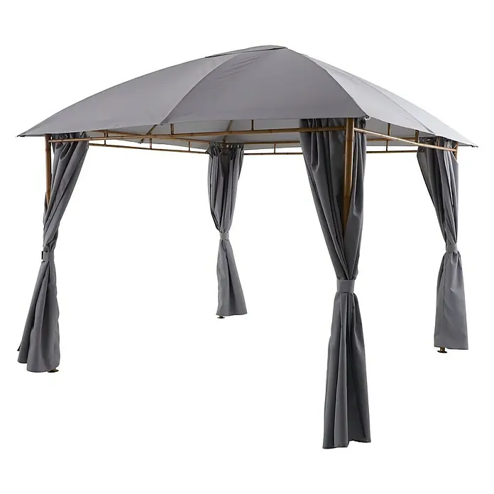 Sunfun Carpa con laterales Bali - An x Pr: 300 x 300 cm, Color del techo: Gris - Elegante cenador de jardín con techo y cortinas grises, ideal para uso exterior y decoración de jardines.