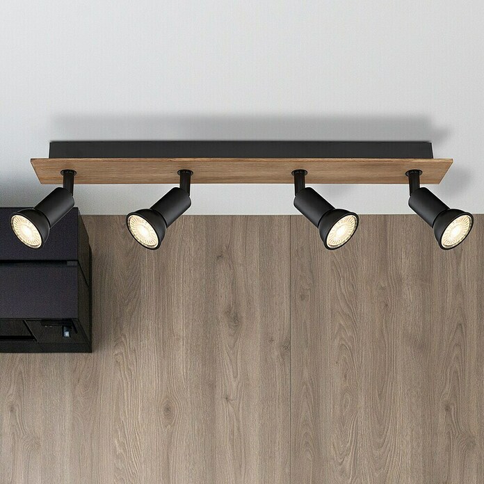 Globo Deckenstrahler Drew (35 W, L x B x H: 50 x 6 x 9 cm, Schwarz/Holz, GU10, 4 Stk.) | BAUHAUS