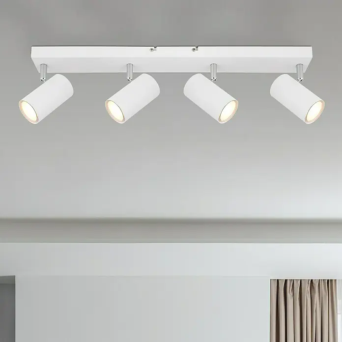 Globo Robby Regleta Robby - 35 W, L x An x Al: 56 x 6 x 12 cm, GU10 - Lámpara de techo blanca con cuatro focos cilíndricos, que ofrece una iluminación moderna y elegante a la habitación. Diseño elegante para acentuar.