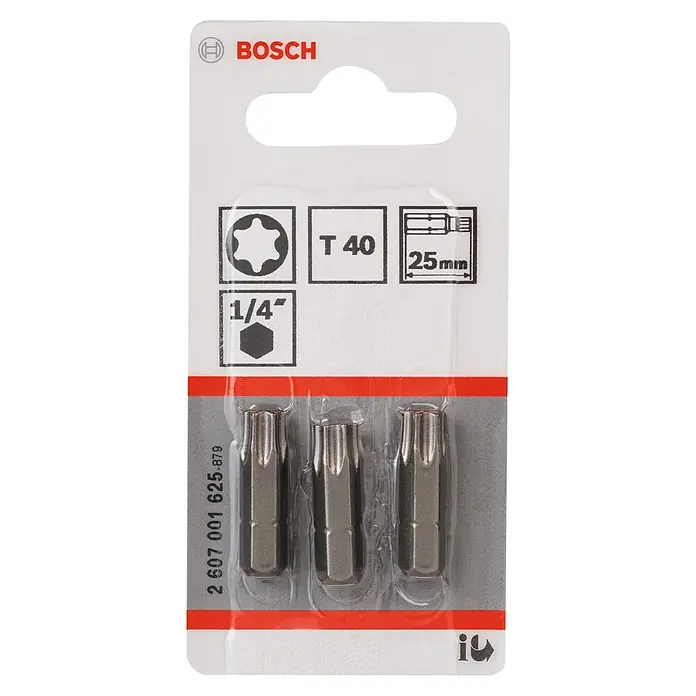 Bosch Punta Extra Hard C - T40, 25 mm, 3 ud. - Paquete de tres puntas Torx T40 de Bosch, con hexágono de 1/4 de pulgada y longitud de 25mm, ideales para atornilladores.