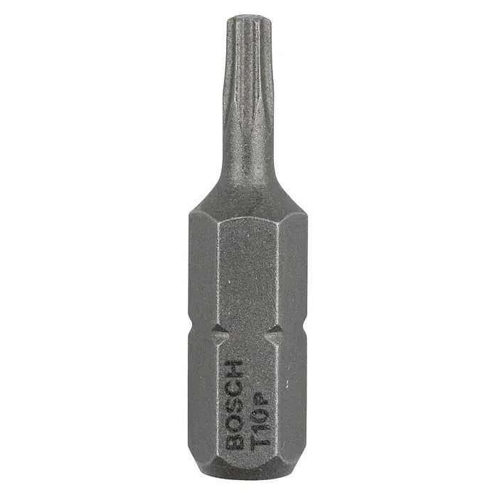 Bosch Punta Extra Hard C - T10, 25 mm, 3 ud. - Primer plano de una punta Torx T10P de Bosch, perfecta para atornillar con precisión. Ideal para aficionados al bricolaje y profesionales.