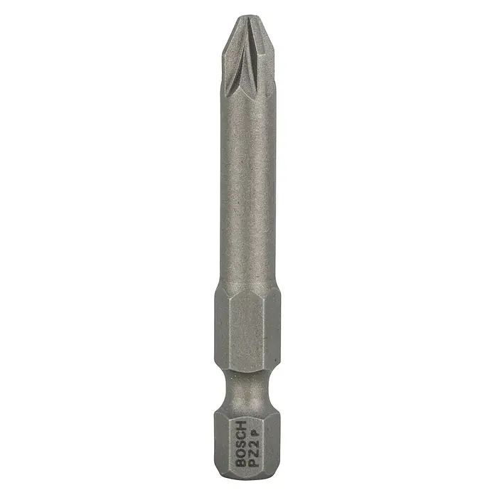 Bosch Punta Extra Hard E - PZ 2, 49 mm, 3 ud. - Primer plano de una punta de destornillador Bosch PZ2, ideal para atornillados precisos y aplicaciones robustas en artesanía.