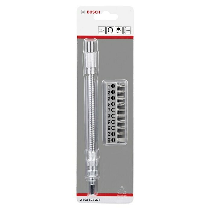 Bosch Set de puntas Flexible (11 pzs., Barra flexible 200mm con adaptador 1/4