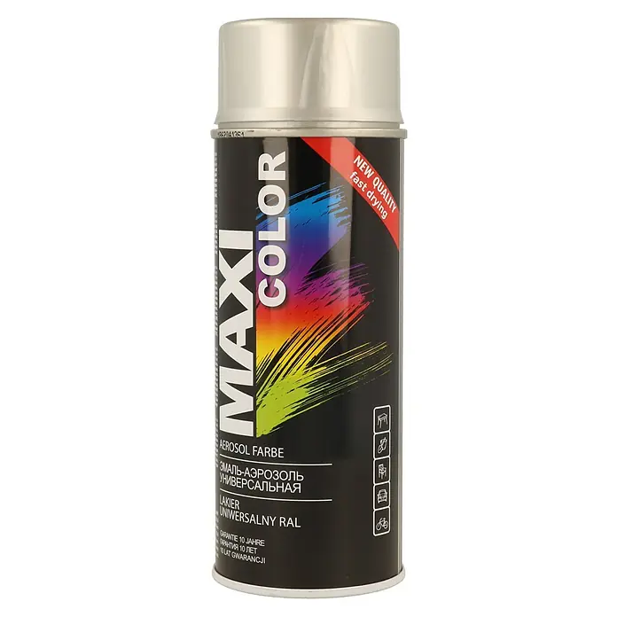 Dupli-Color Pintura decorativa en spray Maxi color - RAL9006, Brillante, 400 ml - Una lata de pintura en aerosol Maxi Color, ideal para diversas superficies, con secado rápido y calidad duradera.