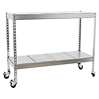Simonrack Simontaller Estantería metálica Metal Mobile (Al x An x Pr: 90 x 150 x 75 cm, Capacidad de carga por balda: 75 kg, Número de baldas: 2 ud., Inserción, Plateado, Ruedas)