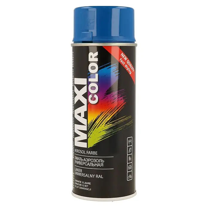 Dupli-Color Pintura decorativa en spray Maxi color - RAL5010, Brillante, 400 ml - Bote de spray Maxi Color con tapa azul. La pintura es de secado rápido y de alta calidad. Ideal para diversas superficies.