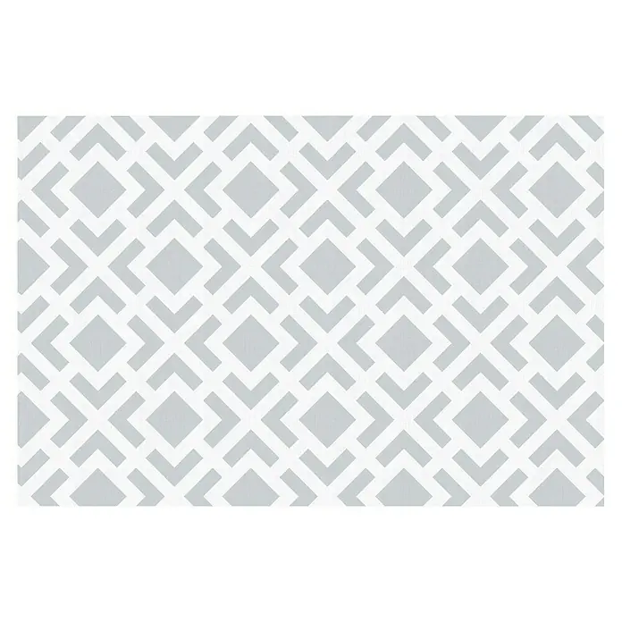 Alfombra de vinilo Living geométrica - Gris, 90 x 60 cm - Tejido geométrico gris y blanco con un patrón repetitivo de rombos y formas angulares para decoración y diseño.