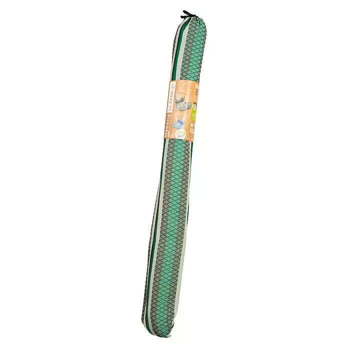 La Siesta Hängesessel Habana Kingsize - L x B x H: 210 x 130 x 170 cm, Agave - Gerollter grün-weiß gemusterter Hängesessel mit braunem „Habana La Siesta“ Band und dem Hinweis auf Bio-Baumwolle.