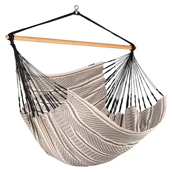 La Siesta Hängesessel Habana Kingsize - L x B x H: 210 x 130 x 170 cm, Zebra - Gestreifter Hängesessel aus Stoff mit Holzspreizstange und schwarzen Seilen.