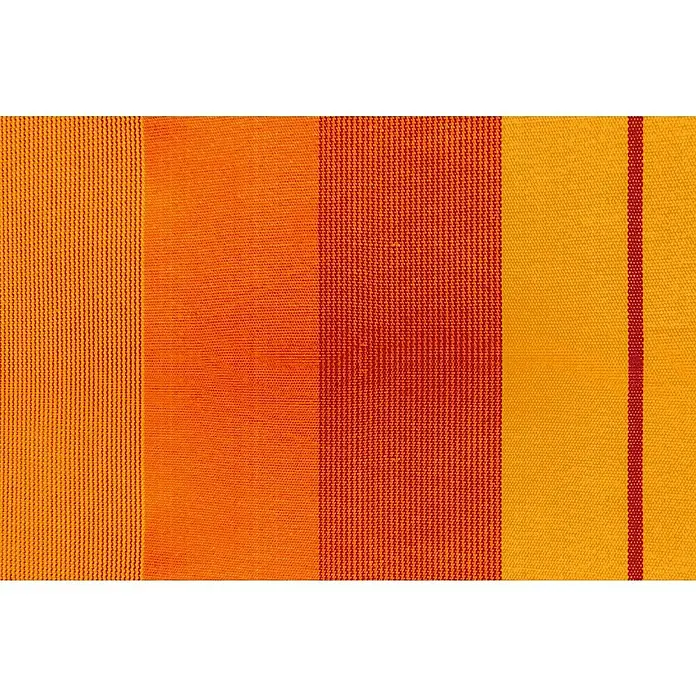 La Siesta Kissenhülle Cariño - Volcano, L x B: 50 x 50 cm, Baumwolle - Nahaufnahme eines gestreiften Stoffes in Orange- und Gelbtönen, der die Textur und das Muster des Gewebes hervorhebt.