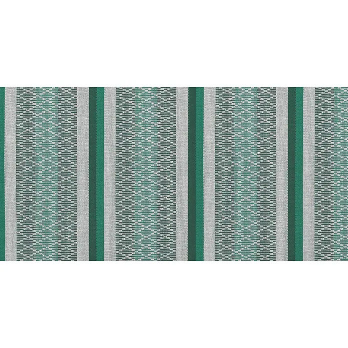 La Siesta Kissenhülle Cariño - Agave, L x B: 50 x 50 cm, Baumwolle - Gestreifter Stoff mit grünen, weißen und gemusterten Bereichen. Die Textur zeigt ein detailliertes Webmuster für ein angenehmes, strukturiertes Aussehen.