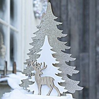 LED-Weihnachtsleuchte Holzsilhouette Baum mit Rentier