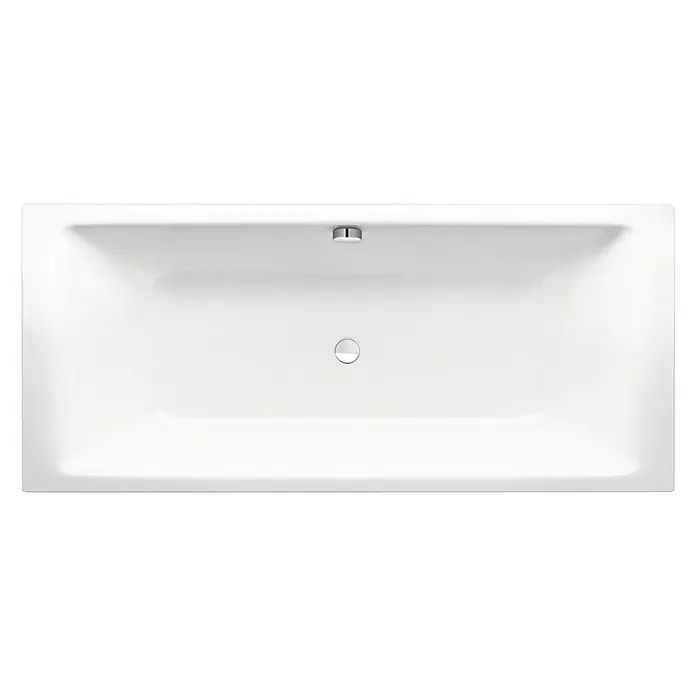 Kaldewei Badewanne Puro Duo 665 - 190 x 90 cm, Stahl-Email, Alpinweiß - Draufsicht auf eine rechteckige Badewanne in Weiß, ideal für moderne Badezimmer. Inklusive Ablauf und Überlauf für ein komfortables Badeerlebnis.