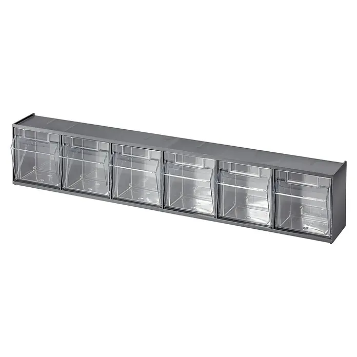 Lockweiler Kleinteilemagazin Stala S 6 - Anzahl Fächer: 6 Stk., 7,5 x 60 x 11,3 cm - Übersichtliche Aufbewahrung: Dieses Set mit sechs transparenten Aufbewahrungsbehältern bietet vielseitigen Stauraum für verschiedene Gegenstände.