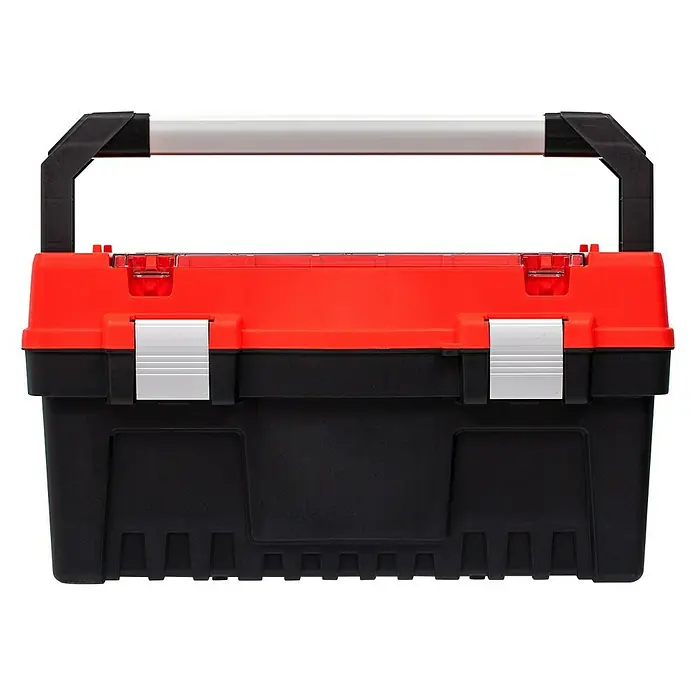 Lockweiler Werkzeugkasten MAGNUS PROFI 22 - Polypropylen, 22″ - Ein robuster Werkzeugkasten in Schwarz und Rot mit Tragegriff. Ideal für die Aufbewahrung und den Transport von Werkzeugen.