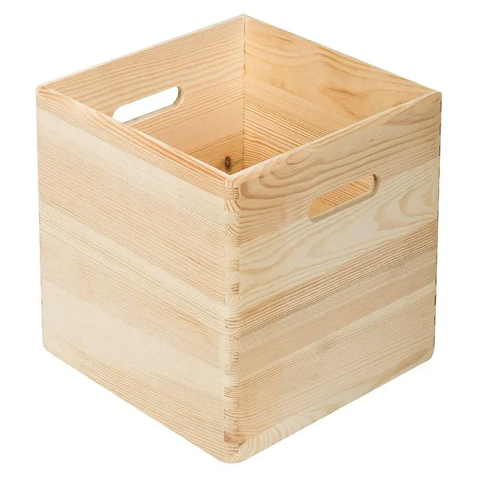 Astigarraga Dinamic Set de estanterías y cajas -  - Caja de almacenamiento de madera con asas. La caja es de color marrón claro y tiene forma cuadrada. Ideal para el hogar.
