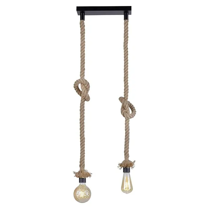 Just Light Rope Lámpara colgante - 60 W, L x An x Al: 3 x 9,5 x 120 cm, Natural, E27, 2 ud. - Lámpara colgante de cuerda con dos luces y nudos decorativos, que proporciona una luz cálida y crea un ambiente rústico.