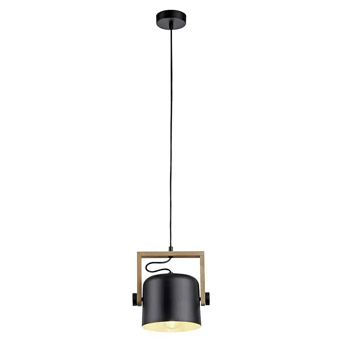 Just Light Cup Lámpara colgante - 60 W, L x An x Al: 24 x 24 x 120 cm, Negro/Madera, E27, 1 ud. - Elegante lámpara colgante con marco de madera y pantalla negra. Perfecta para interiores modernos.