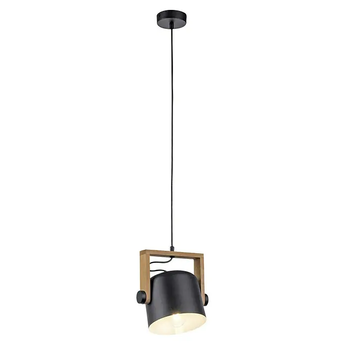Just Light Cup Lámpara colgante - 60 W, L x An x Al: 24 x 24 x 120 cm, Negro/Madera, E27, 1 ud. - Lámpara colgante moderna con marco de madera y pantalla negra, que emite una luz cálida. El diseño es elegante y atractivo.