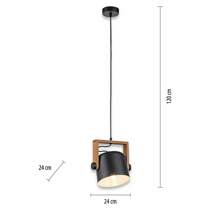 Just Light Cup Lámpara colgante - 60 W, L x An x Al: 24 x 24 x 120 cm, Negro/Madera, E27, 1 ud. - Lámpara de techo negra con estructura de madera, dimensiones 24 x 24 x 120 cm.