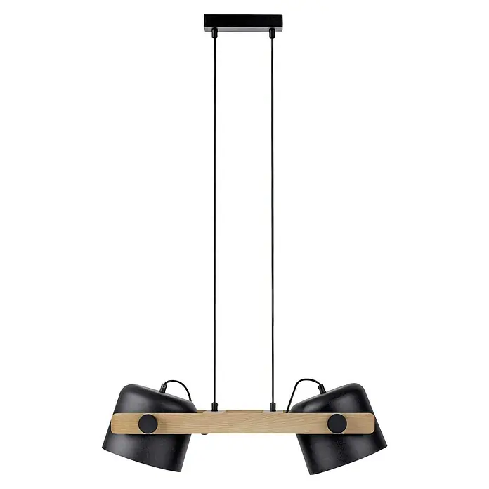 Just Light Cup Lámpara colgante - 120 W, L x An x Al: 23 x 63 x 120 cm, Negro/Madera, E27, 2 ud. - Lámpara colgante negra con dos luces y detalles de madera, ideal para cocinas modernas o comedores. Iluminación elegante.