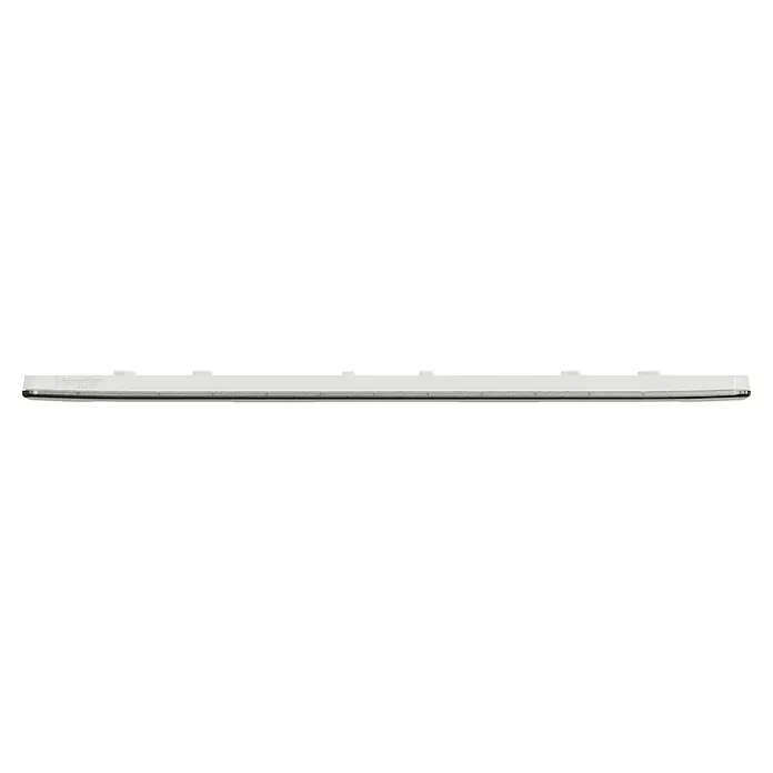 Schneider Electric New Unica Marco Studio - Metal/Aluminio, Modelo de mecanismos: x 3, Plástico, Instalar - Un aire acondicionado largo y elegante en blanco, perfecto para enfriar habitaciones y garantizar confort, con líneas horizontales.