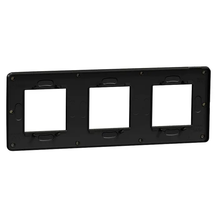 Schneider Electric New Unica Marco Studio - Metal/Carbono, Modelo de mecanismos: x 3, Plástico, Instalar - Marco negro triple para una fácil instalación del dispositivo. El marco cuenta con recortes para un montaje simplificado y está hecho de material duradero.