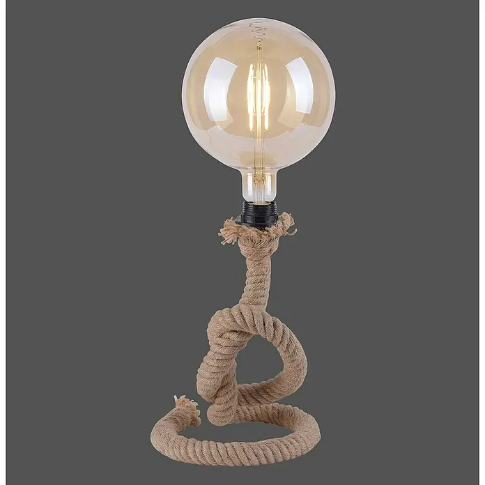Just Light Rope Lámpara de sobremesa redonda - 15 W, Ø x Al: 20 x 33 cm, E27 - Esta lámpara de mesa presenta un diseño único con base de cuerda y bombilla decorativa. Perfecta para añadir un toque rústico.