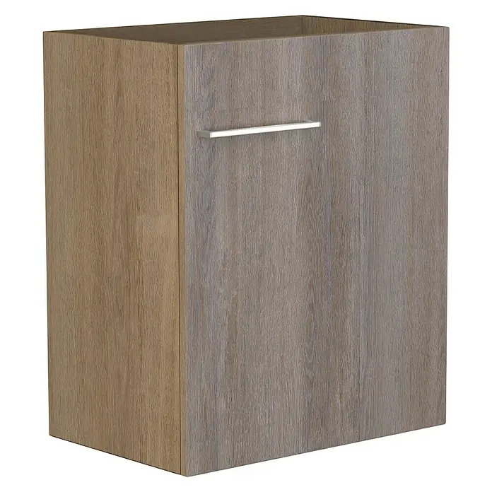Camargue Espacio Waschtischunterschrank - 50 x 33 x 60 cm, Faro - Holzfarbener Badezimmerschrank mit einem silbernen Griff. Der Schrank bietet Stauraum im Badezimmer und hat eine moderne Optik.