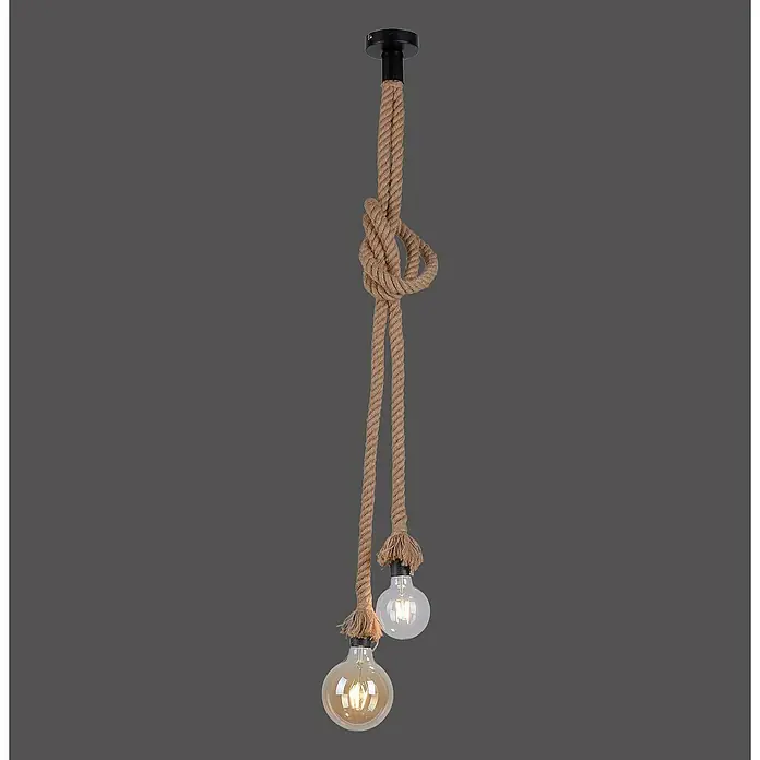 Just Light Rope Lámpara colgante redonda - 60 W, Ø x Al: 10 x 155 cm, Natural, E27, 2 ud. - Lámpara colgante rústica con dos bombillas colgando de una cuerda con nudo, ideal para un ambiente acogedor.