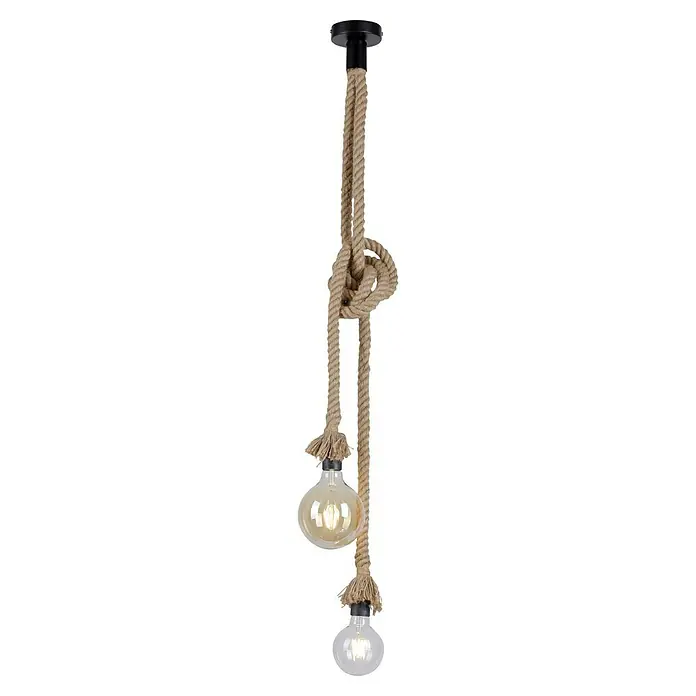 Just Light Rope Lámpara colgante redonda - 60 W, Ø x Al: 10 x 155 cm, Natural, E27, 2 ud. - Atractiva lámpara colgante con suspensión de cuerda, que combina encanto rústico e iluminación moderna. Un punto culminante elegante para cualquier habitación.