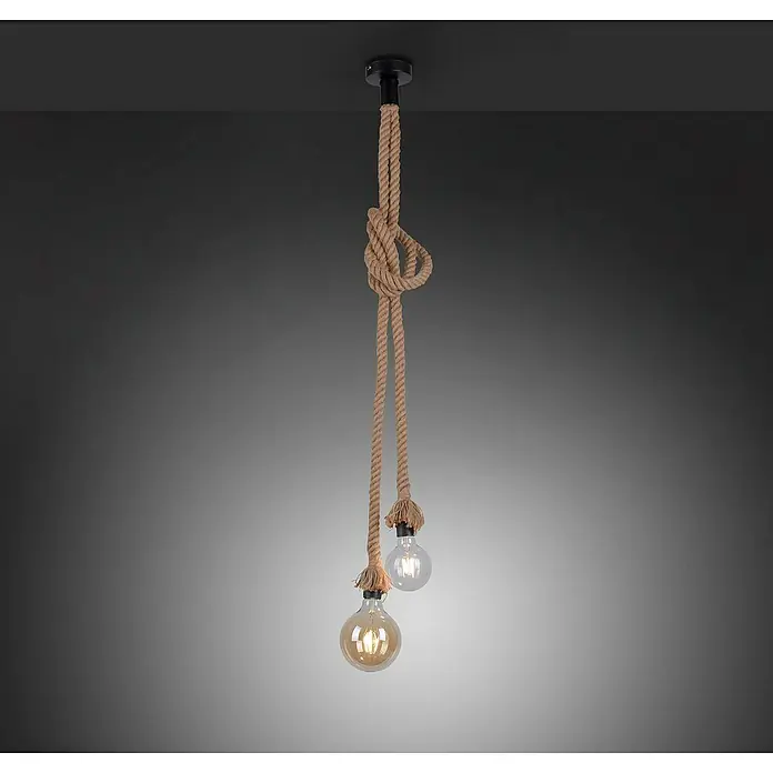 Just Light Rope Lámpara colgante redonda - 60 W, Ø x Al: 10 x 155 cm, Natural, E27, 2 ud. - Lámpara colgante con dos bombillas y una cuerda que forma un nudo, ideal para una decoración rústica.