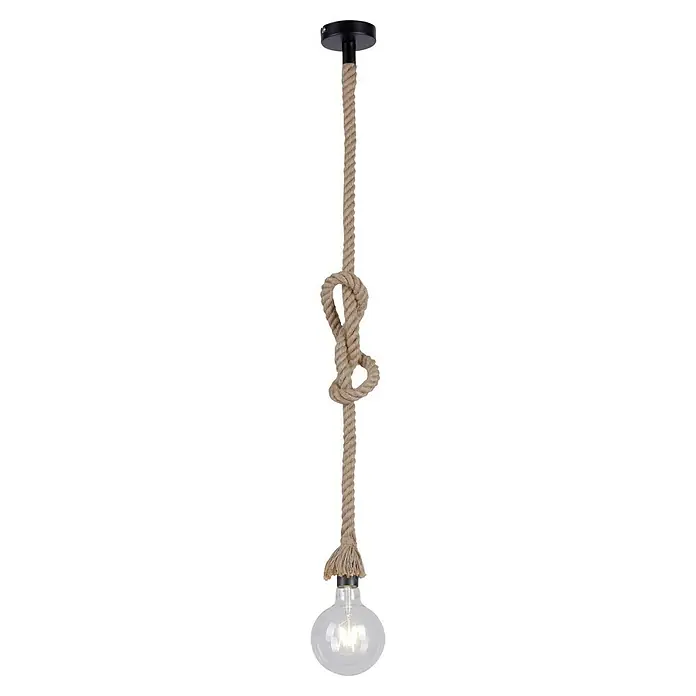 Just Light Rope Lámpara colgante redonda - 15 W, Ø x Al: 10 x 120 cm, Natural, E27, 1 ud. - Una lámpara colgante decorativa de cuerda con un nudo llamativo, que irradia encanto rústico y crea un ambiente acogedor.